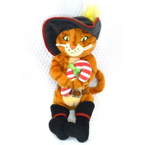 Ty Other - Ty Puss In Boots Tabby Cat Plush Toy 2008 Shrek The Halls Candy Cane & Hat